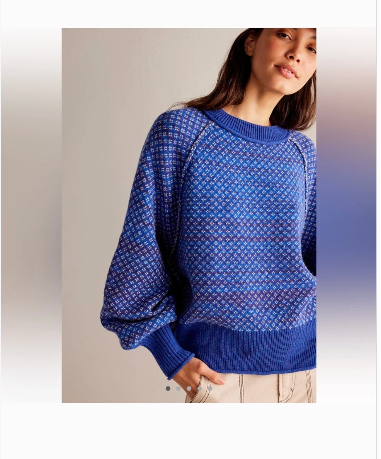 Free People As If Pullover Sweater S Blue Purple Fair Isle Knit Western Boho